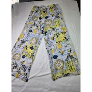 Violet Sky Celestial Sun Lemon Print Wide Leg Pants Coverup Summer XL Sheer